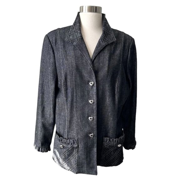 St. John Sport Dark Denim Ruffle Jacket - Picture 2 of 14